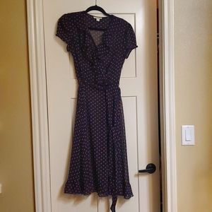 Navy/ peach polka dot dress size 8